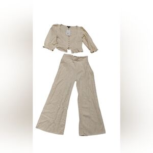Women's Cream Wide-Leg Pants & Button Cropped Top SZ S NWT